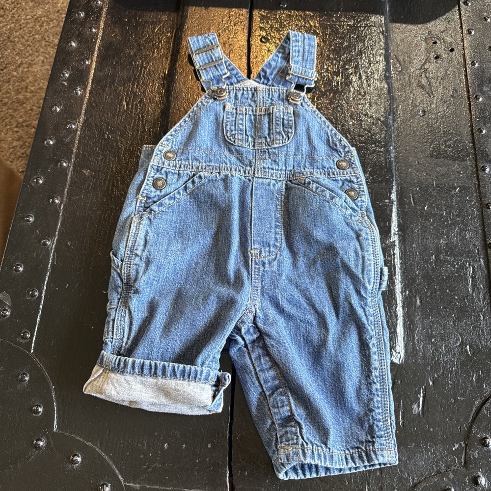 VTG Baby Gap Carpenter Lined Bibs Overalls Denim Jeans 3-6mo Y2K Logo 12/05 Bear